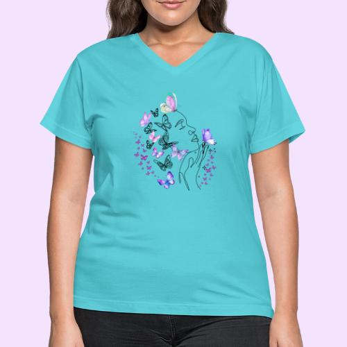 Dreamy Butterfly Goddess - Fairytale Design - Women's V-Neck T-Shirt