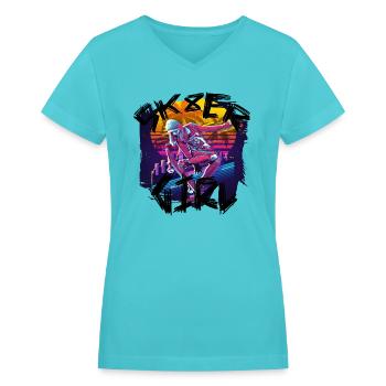 Sk8er Girl - Skater Girl - Women's V-Neck T-Shirt - aqua - Front - Julia (174cm)