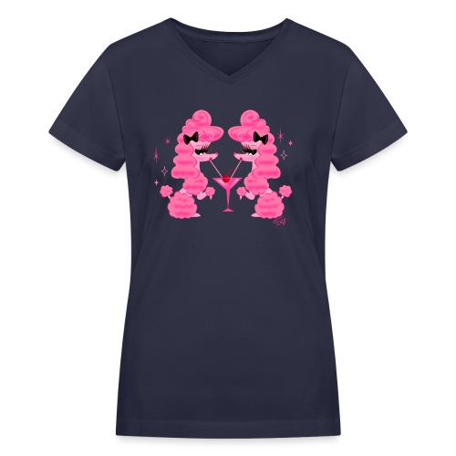 Two Pink Poodles and Martini - Women's V-Neck T-Shirt