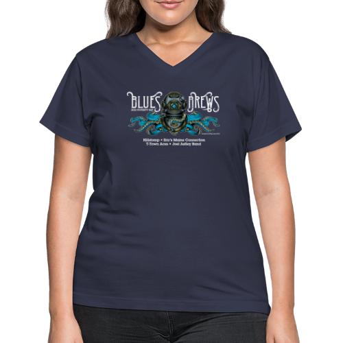 2022 Blues & Brews WHITE Kraken 2 logos - Women's V-Neck T-Shirt