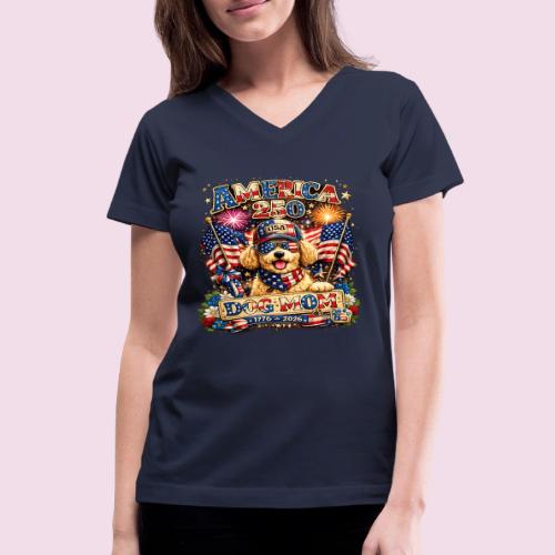 America 250 Dog Mom Patriotic Goldendoodle Shirt - Women's V-Neck T-Shirt