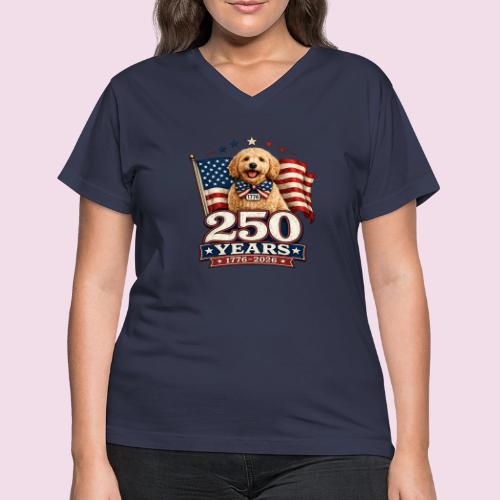 America 250 Dog Mom Goldendoodle - Women's V-Neck T-Shirt