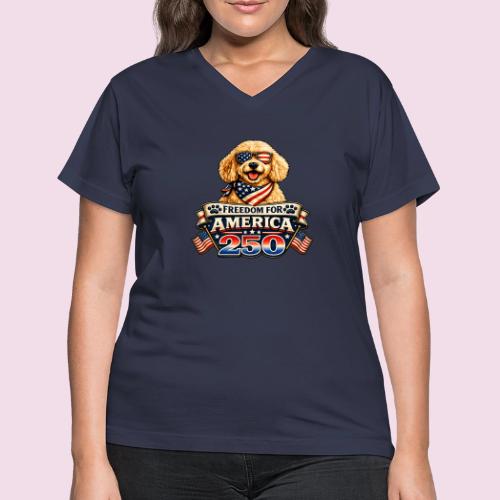 Freedom For America 250 Patriotic Goldendoodle - Women's V-Neck T-Shirt