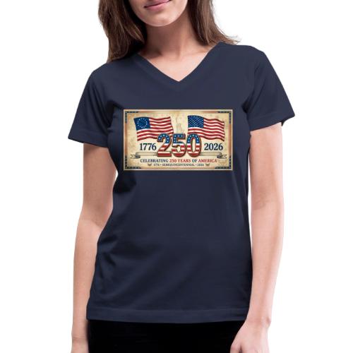 USA 250th Anniversary Flags Emblem - Women's V-Neck T-Shirt