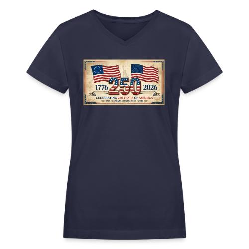 USA 250th Anniversary Flags Emblem - Women's V-Neck T-Shirt