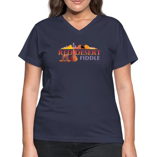 Red Desert Fiddle, Red Text Cut-Out. - Women's V-Neck T-Shirt