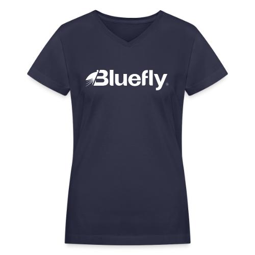 Bluefly Logotype - White - Women's V-Neck T-Shirt