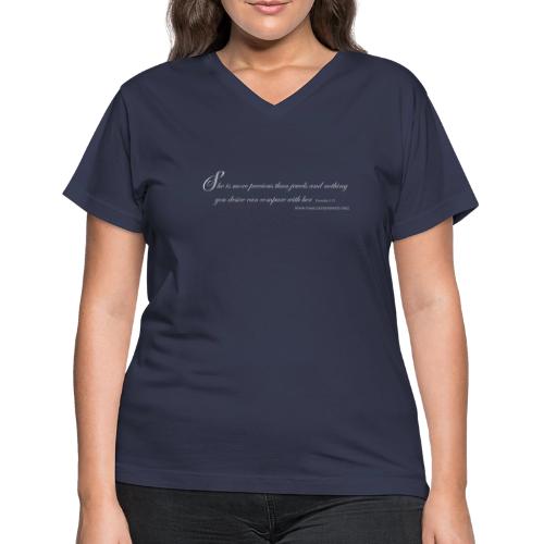 She Is More Precious Lt Gray - Women's V-Neck T-Shirt