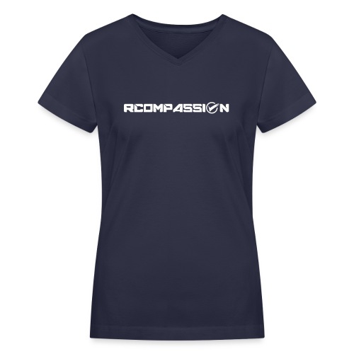 RCOMPASSION 2022 LOGO WHITE TEE - Women's V-Neck T-Shirt