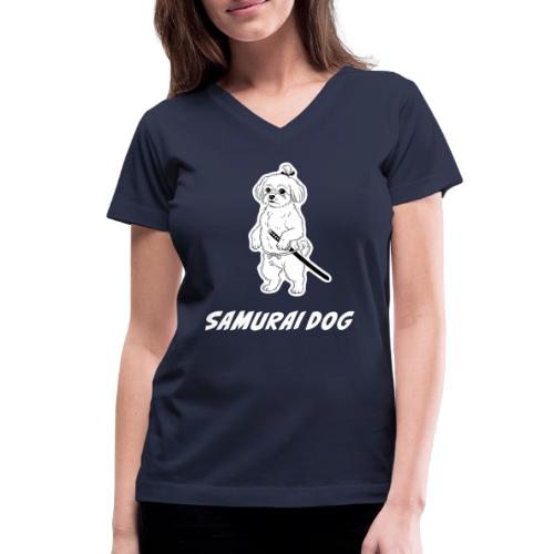 Samurai Maltese Katana Warrior Dog Tee - Women's V-Neck T-Shirt