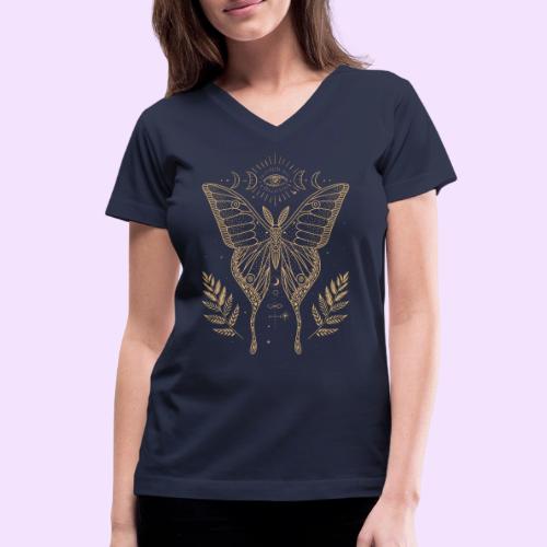 Third Eye Butterfly - Moon Cycle Design - Women's V-Neck T-Shirt