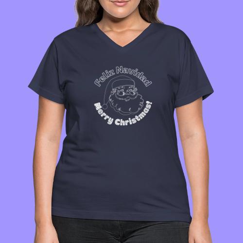 Feliz Navidad Merry Christmas Santa Claus Line Art - Women's V-Neck T-Shirt