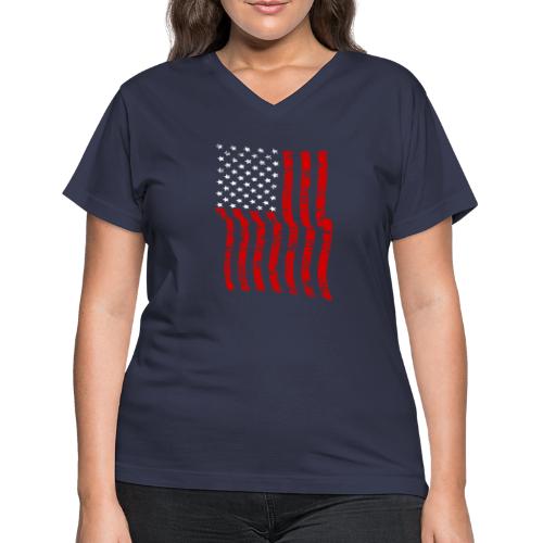 Vintage Waving USA Flag Patriotic T-Shirts Design - Women's V-Neck T-Shirt
