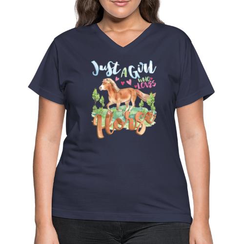 Just A Girl Who Loves Horse - Women's V-Neck T-Shirt