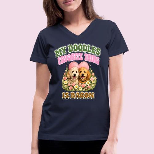 My Doodles Favorite Thing Is Bacon - Women's V-Neck T-Shirt