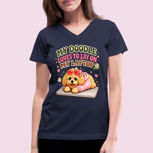 My Laptop Belongs to My Doodle - Women's V-Neck T-Shirt