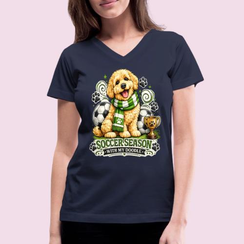 Soccer Season With My Doodle Goldendoodle Dog - Women's V-Neck T-Shirt