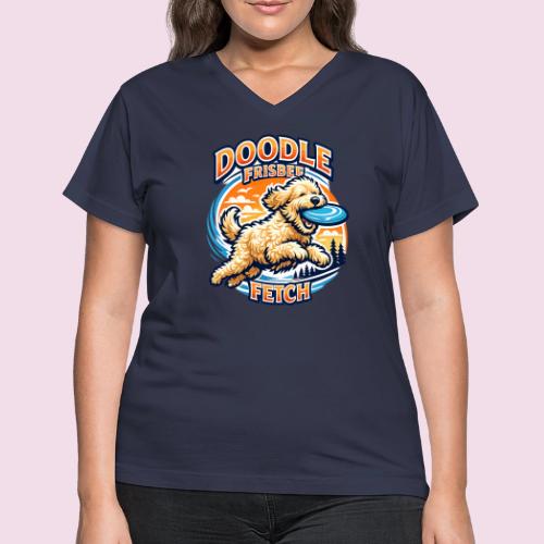 Doodle Frisbee Fetch | Goldendoodle Dog Lover - Women's V-Neck T-Shirt