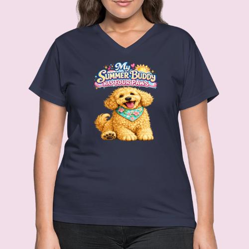 My Summer Buddy Has Four Paws - Women's V-Neck T-Shirt