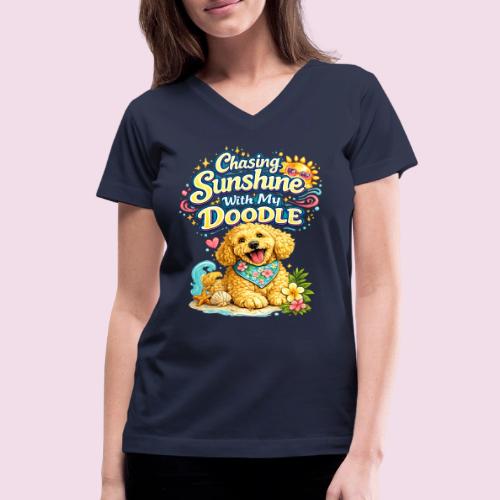 Chasing Sunshine With My Doodle - Women's V-Neck T-Shirt