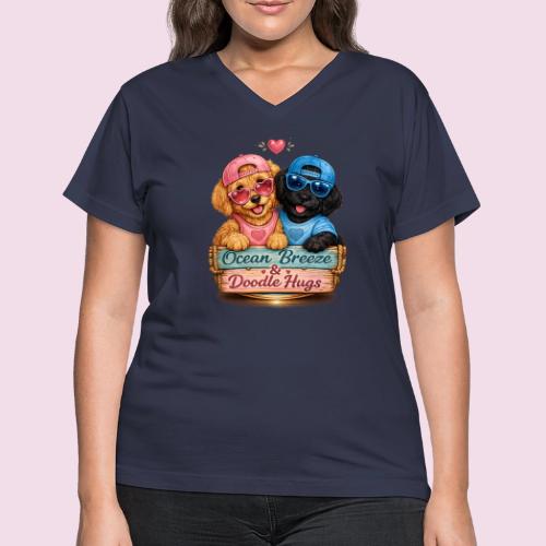 Ocean Breeze & Doodle Hugs - Women's V-Neck T-Shirt