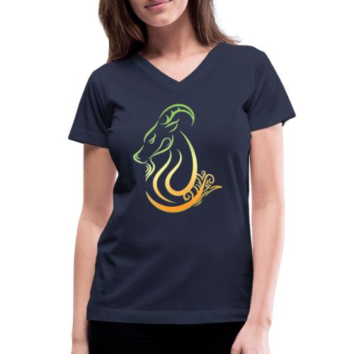 Capricorn Zodiac Sea Goat Astrology Logo - Women's V-Neck T-Shirt