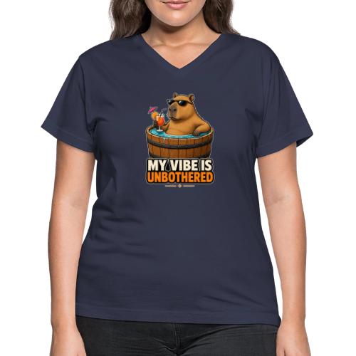 Unbothered Beaver in Wooden Tub - Women's V-Neck T-Shirt