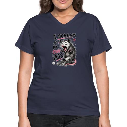Funny Opossum Screaming Graphic Tee - Women's V-Neck T-Shirt