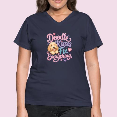 Doodle Kisses Fix Everything Dog Lover Gift - Women's V-Neck T-Shirt