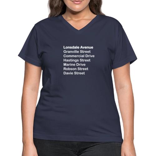 Street Names White Text - Women's V-Neck T-Shirt