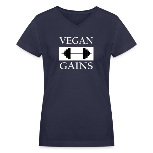 Vegan Gains white font - Women's V-Neck T-Shirt