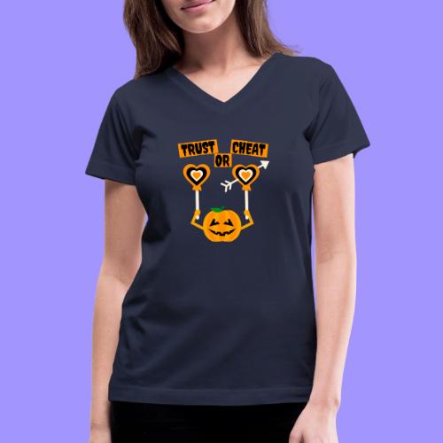 Trust Or Cheat Candies Halloween Spooky Pumpkin - Women's V-Neck T-Shirt