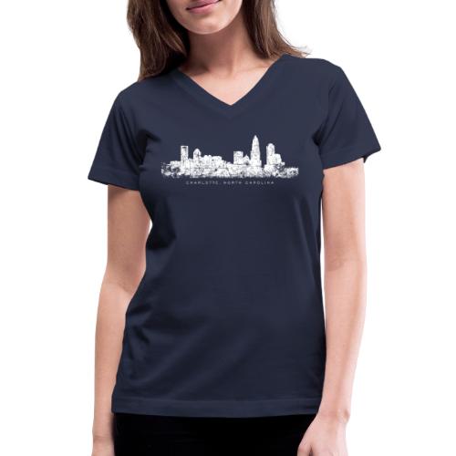 Charlotte, North Carolina Skyline (Vintage White) - Women's V-Neck T-Shirt