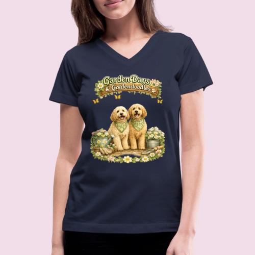 Garden Days & Goldendoodles Cozy Dog Lovers Design - Women's V-Neck T-Shirt