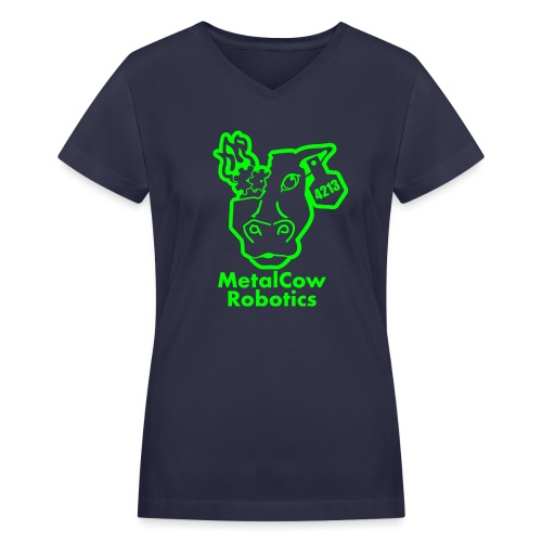 MetalCowLogo GreenOutline - Women's V-Neck T-Shirt