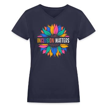 Neurodiversity Inclusion Matters - Women's V-Neck T-Shirt - navy - Front - Julia (174cm)