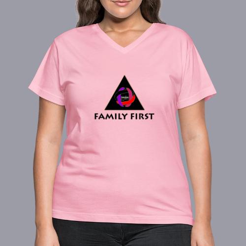 JALEJA FAMILY FIRST (BLACK PRINT) - Women's V-Neck T-Shirt