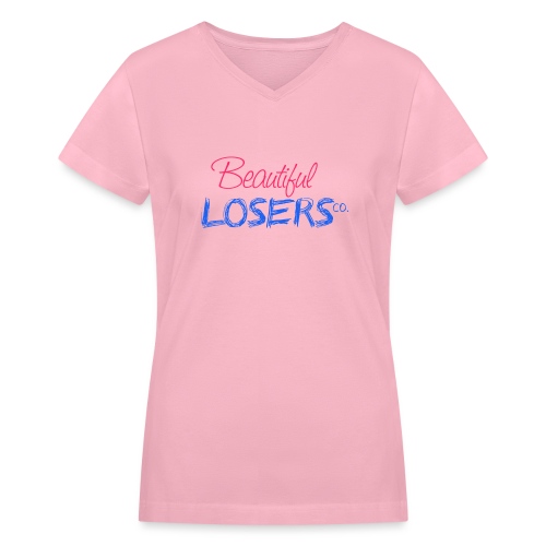 Pink Blue Beautiful Loser - Women's V-Neck T-Shirt