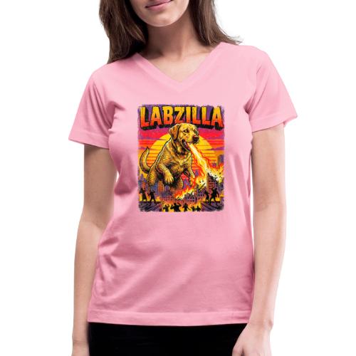 Labzilla Giant Yellow Labrador Monster Tee - Women's V-Neck T-Shirt