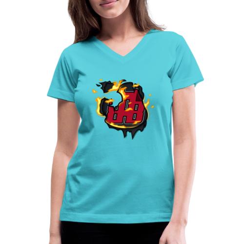BAB Logo on FIRE! - Women's V-Neck T-Shirt