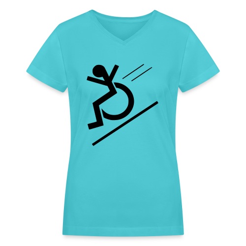 Free fall in wheelchair, wheelchair from a hill - Women's V-Neck T-Shirt