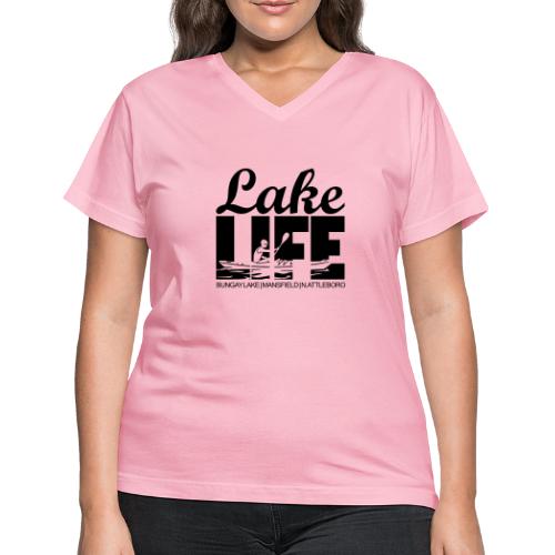 Lake Life Kayak Black - Women's V-Neck T-Shirt