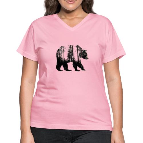 Evergreen Bear Silhouette - Women's V-Neck T-Shirt