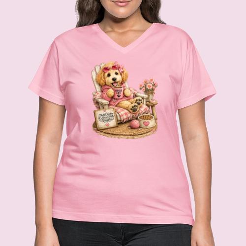 Just Enjoying Life Doodle Dog - Women's V-Neck T-Shirt