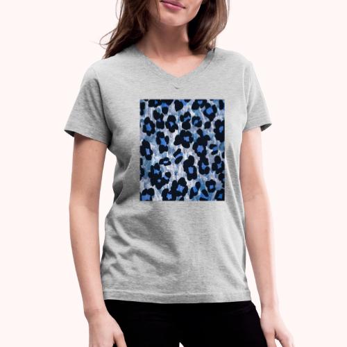blue ank black leopard pattern - Women's V-Neck T-Shirt