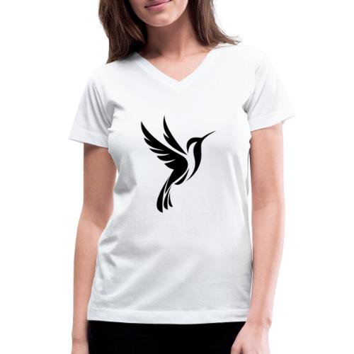 Hummingbird Spot Logo in Black - Women's V-Neck T-Shirt