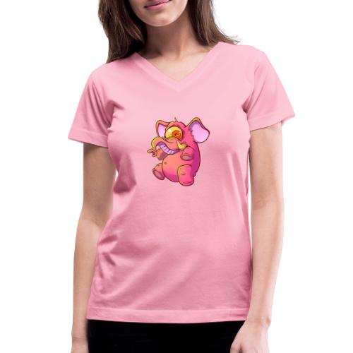 Pink elephant cyclops - Women's V-Neck T-Shirt