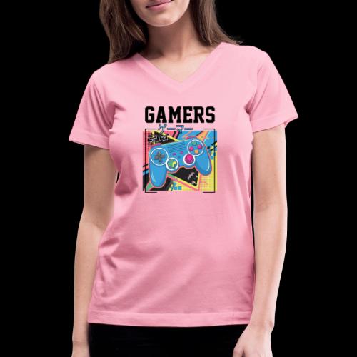 Gamers Start! Retro Japanese Vibe - Women's V-Neck T-Shirt