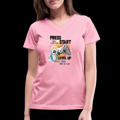 Press Start, Level Up - Women's V-Neck T-Shirt