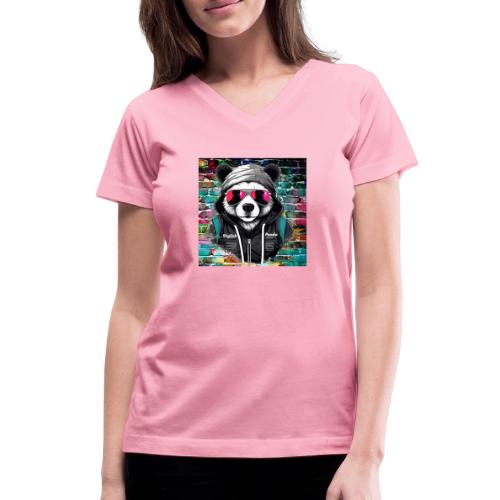Stylish panda 2 - Women's V-Neck T-Shirt
